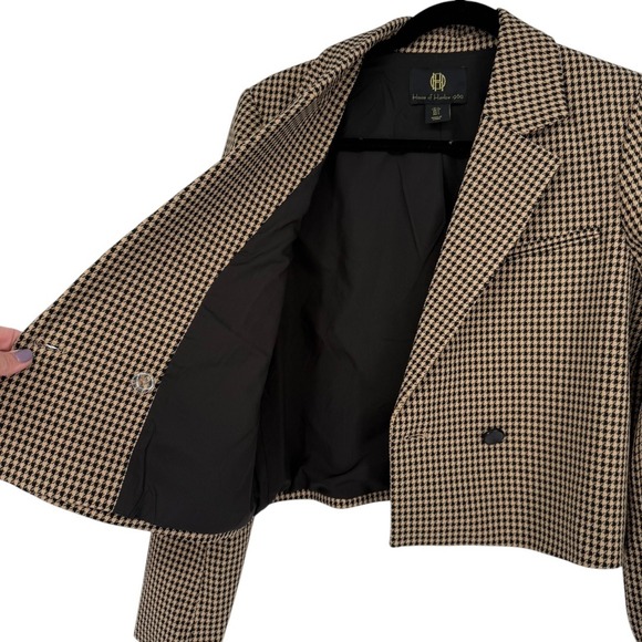 House of Harlow Houndstooth Cropped Double Breasted Blazer Size Small Preppy - Picture 4 of 13